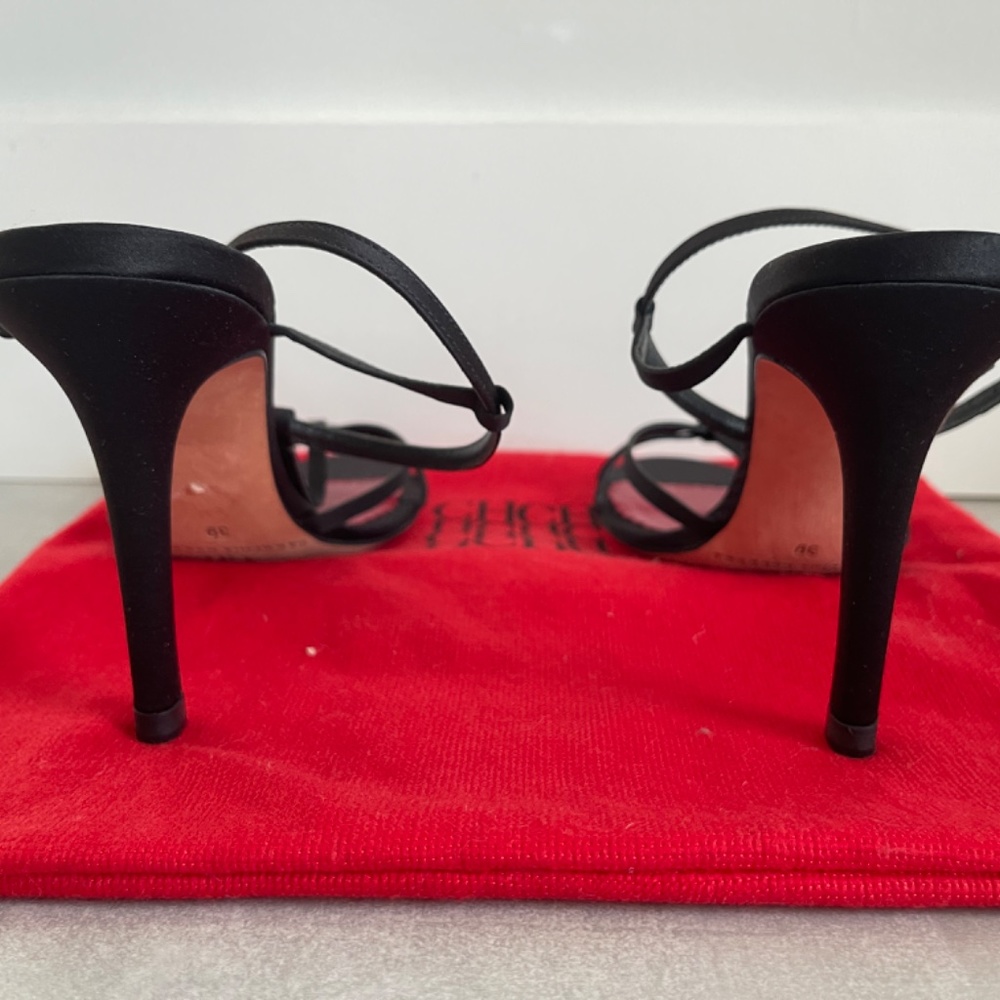 NEW” Carolina Herrera  Black Satin Sandals, Stiletto 3” heel, women, 39 - Picture 6 of 8